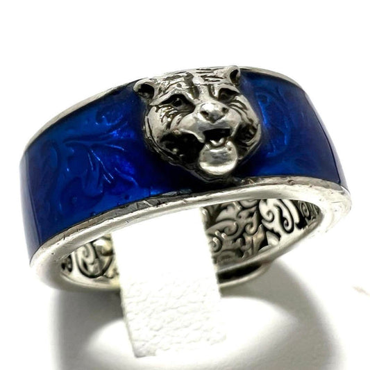 Gucci Blue Enamel Silver 925 Band Ring ()