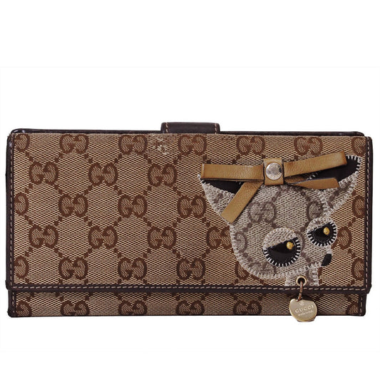 Gucci Brown Canvas Leather Long Wallet (Bi-Fold) ()