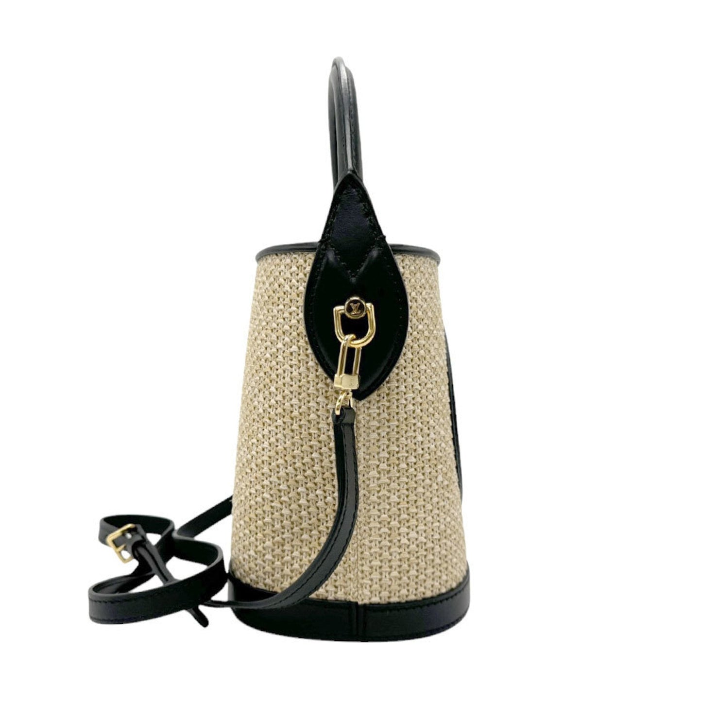Louis Vuitton Beige Black Raffia Leather Handbag Shoulder Bag
