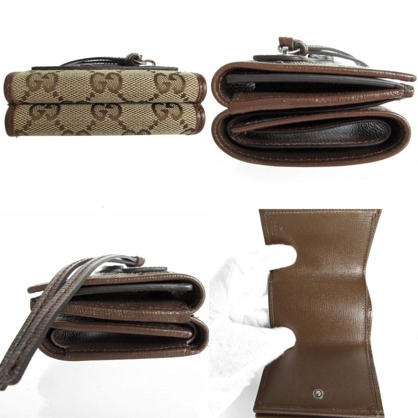 Gucci Beige Brown Gg Canvas Wallet (Tri-Fold)
