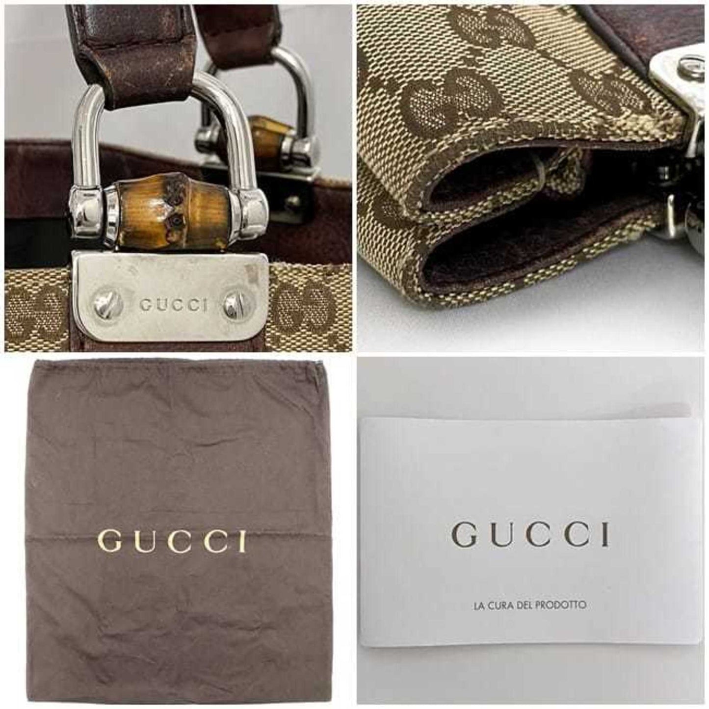 Gucci Beige Brown Canvas Leather Tote Bag