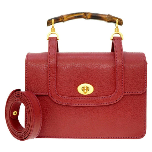 Gucci Bamboo Red Color Leather Handbag ()