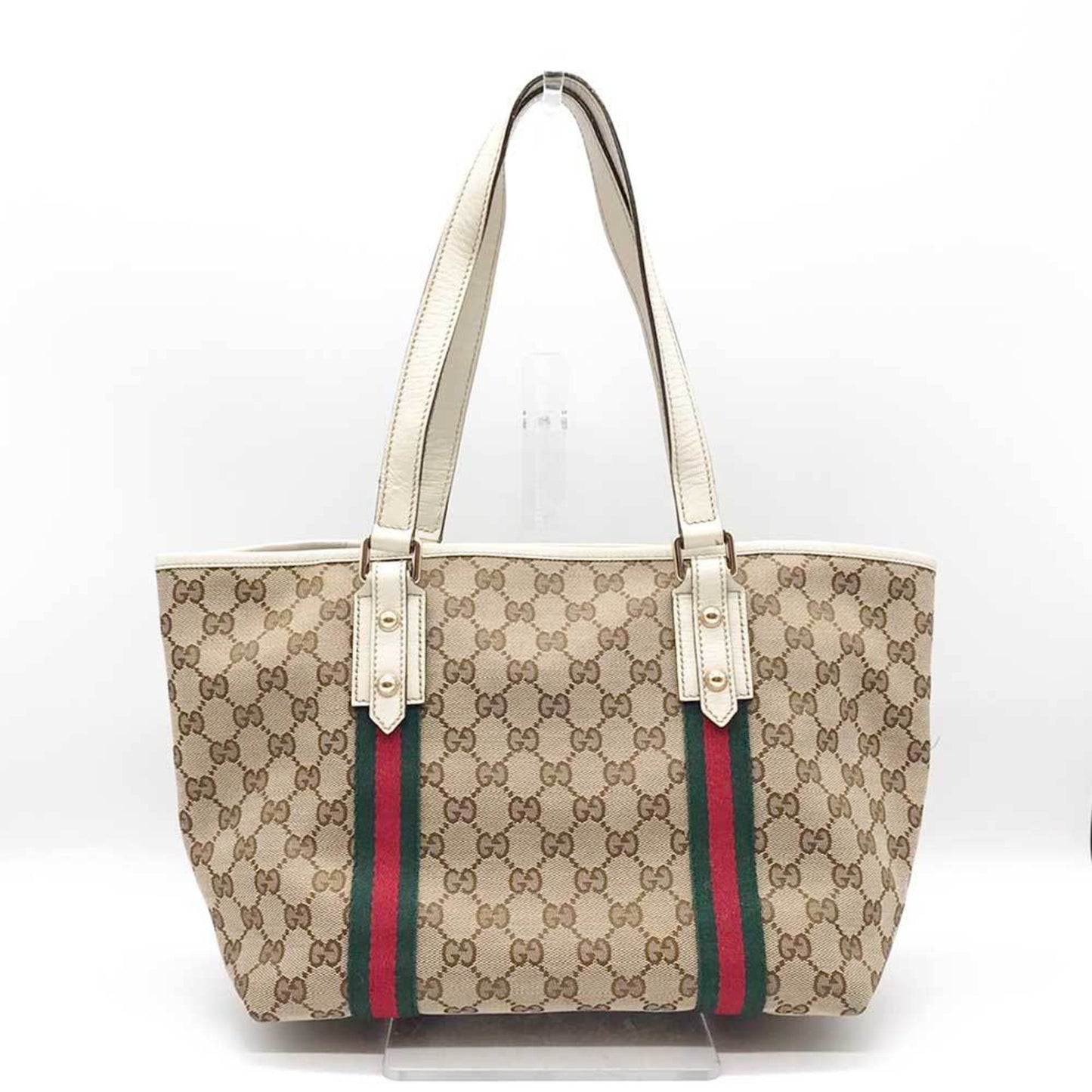 Gucci Sherry Line Beige White Gg Canvas Leather Tote Bag