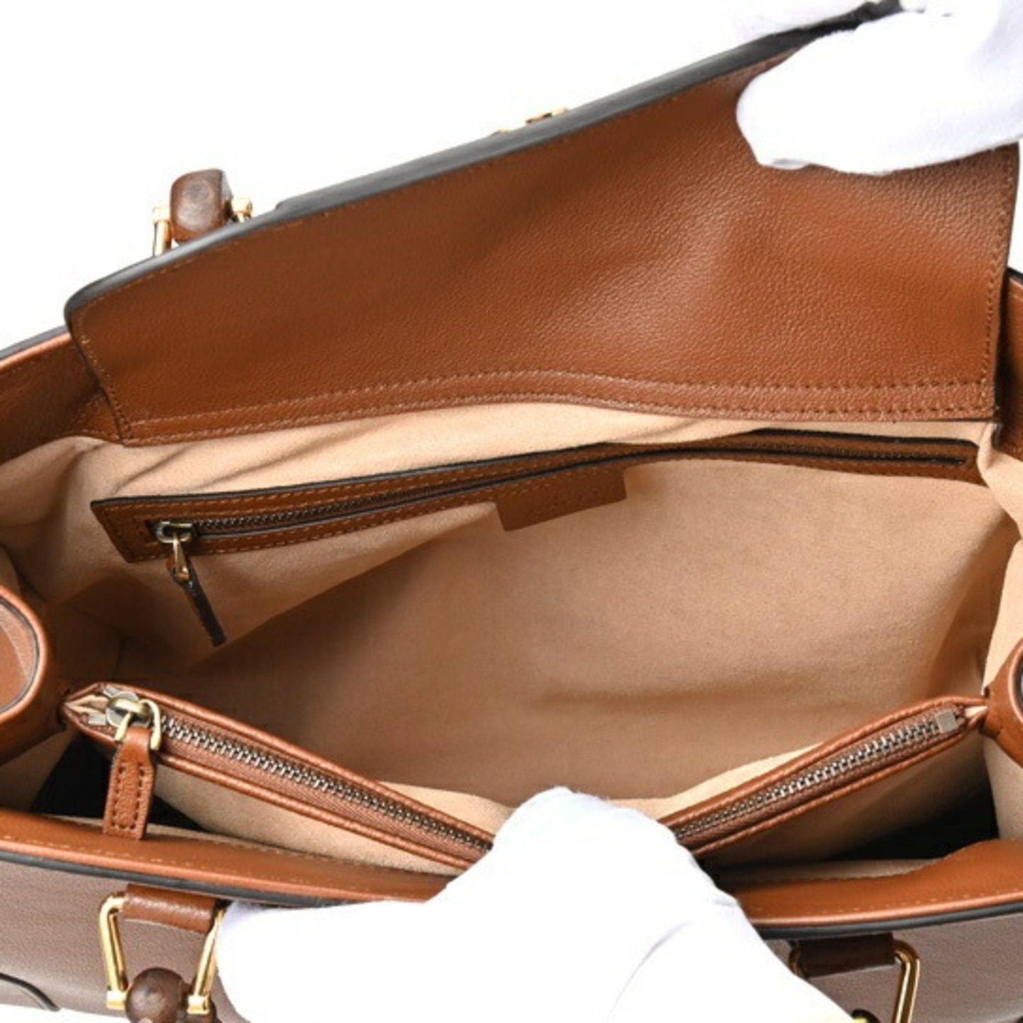 Gucci Brown Leather Bamboo Tote Bag