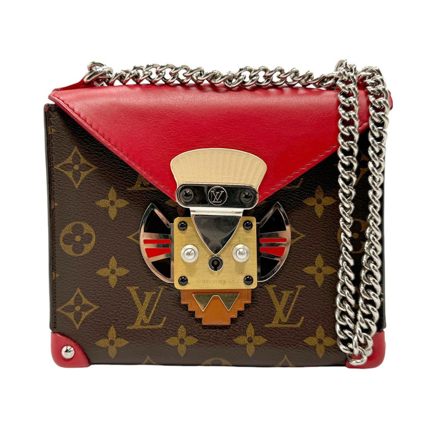 Louis Vuitton Brown Red Color Monogram Leather Pochette Shoulder Bag ()