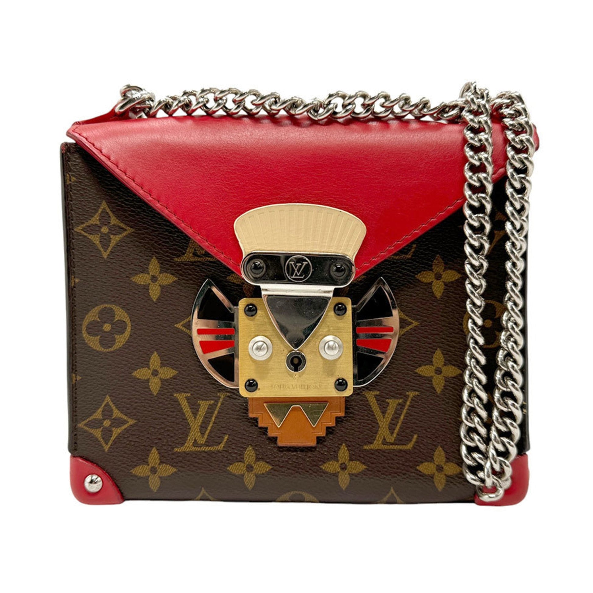 Louis Vuitton Brown Red Color Monogram Leather Pochette Shoulder Bag ()