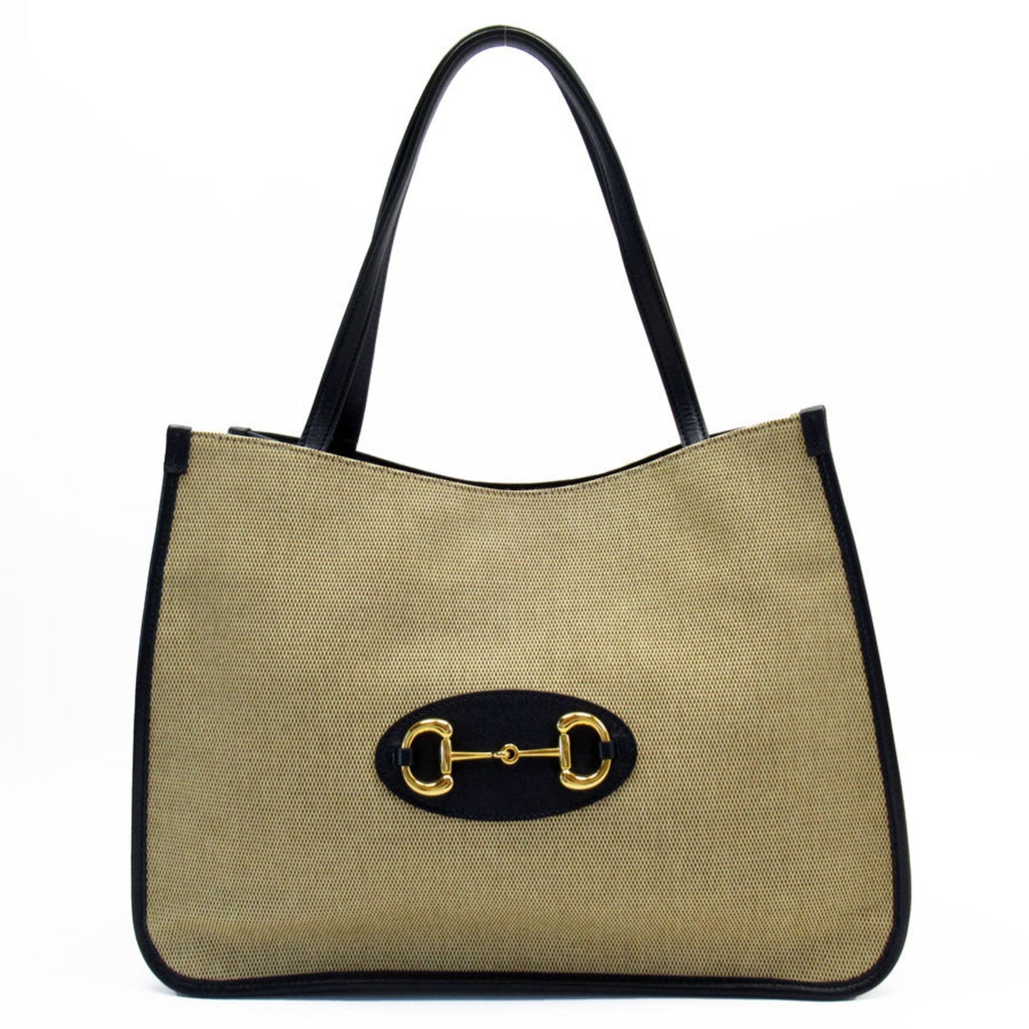 Gucci Horsebit Beige Navy Canvas Leather Shoulder Bag ()