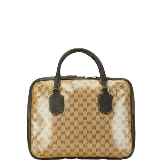 Gucci Gg Crystal Beige Brown Pvc Leather Handbag Tote Bag ()
