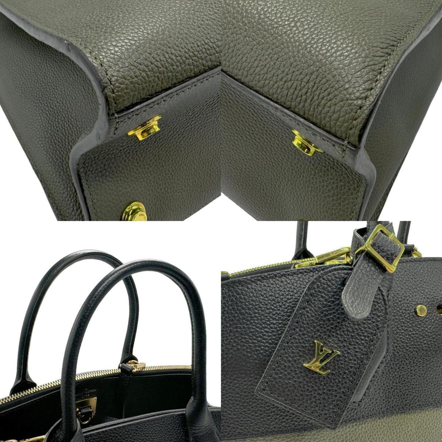 Louis Vuitton Black Khaki Leather Handbag Shoulder Bag