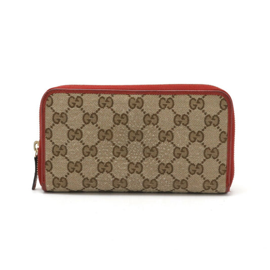 Gucci Red Color Canvas Leather Long Wallet (Bi-Fold) ()