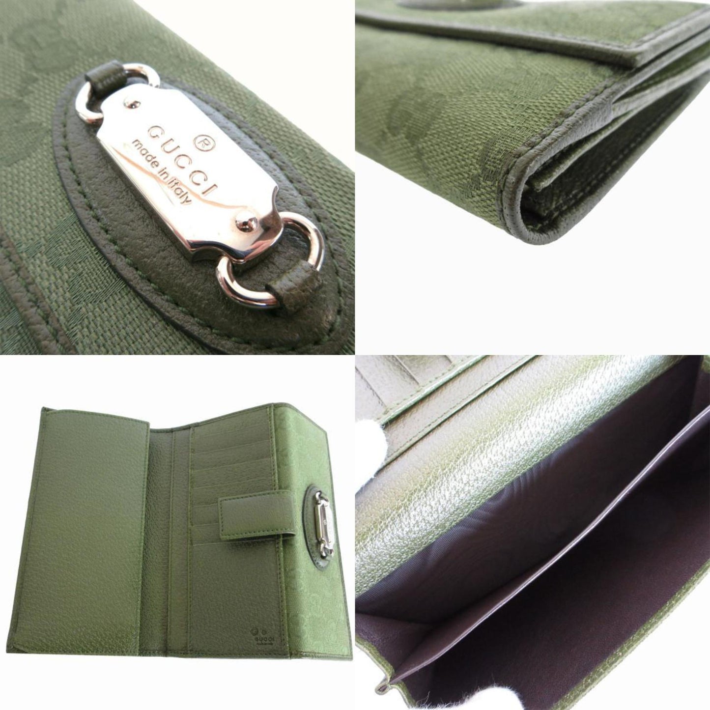 Gucci Green Khaki Canvas Long Wallet (Bi-Fold)