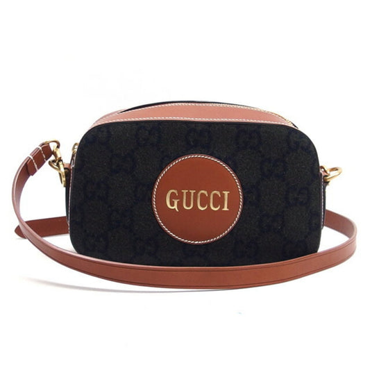 Gucci Brown Charcoal Gray Gray Brown Wool Messenger Bag Shoulder Bag ()
