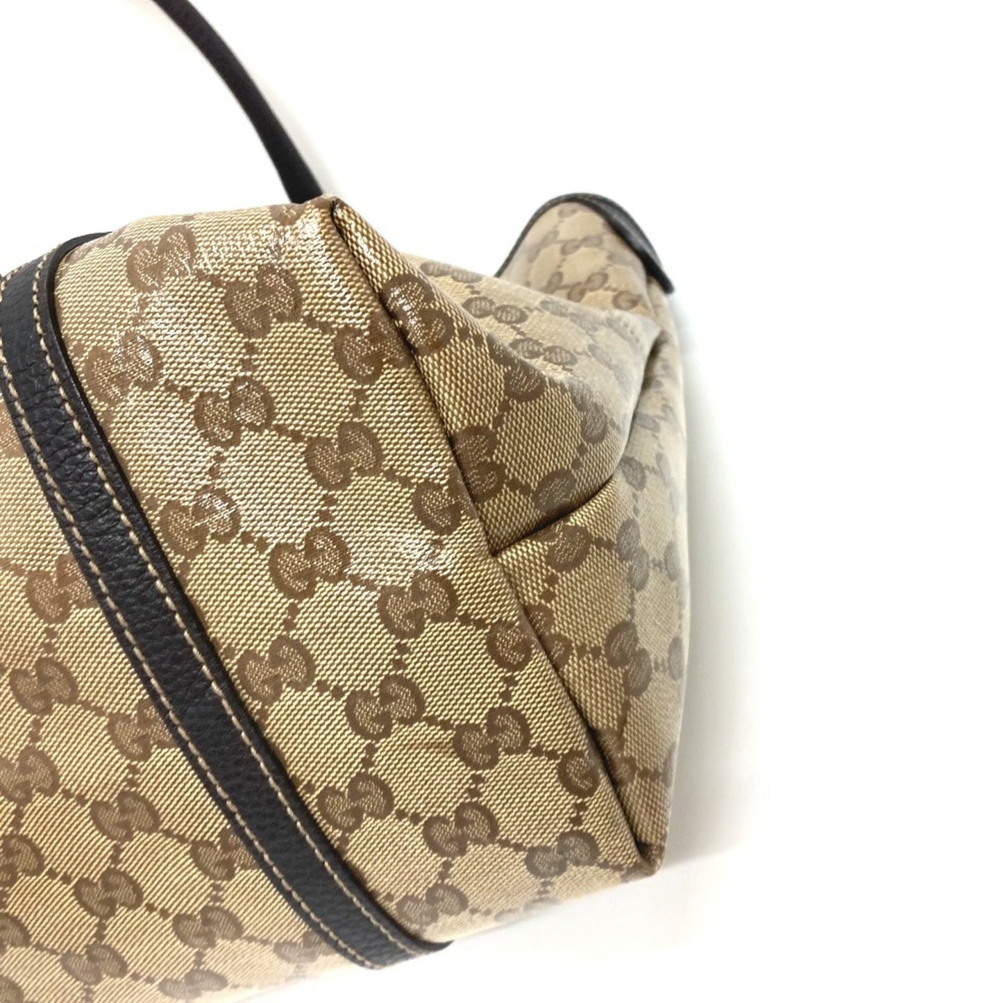 Gucci Gg Crystal Beige Brown Leather Coated Canvas Handbag Tote Bag