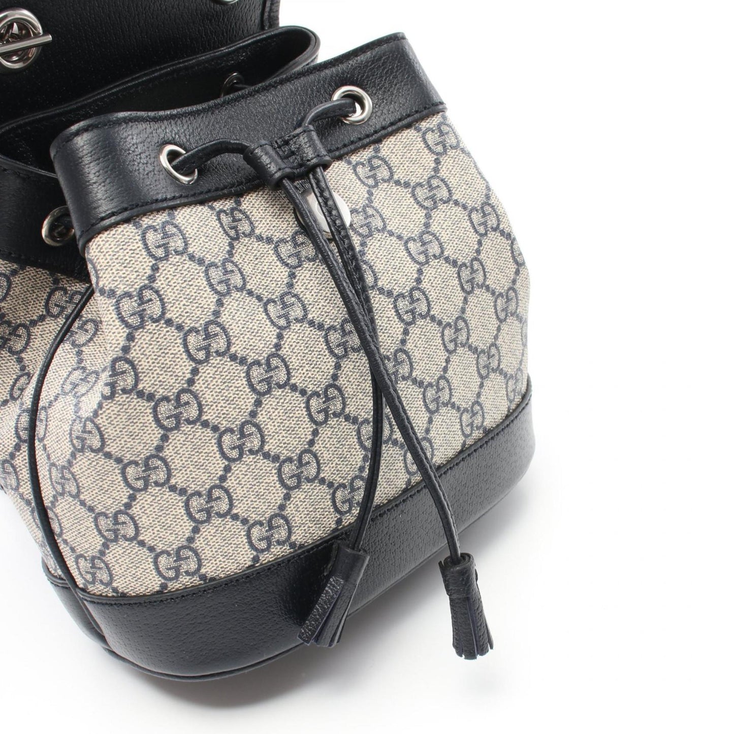 Gucci Navy White Pvc Coated Canvas Leather Backpack