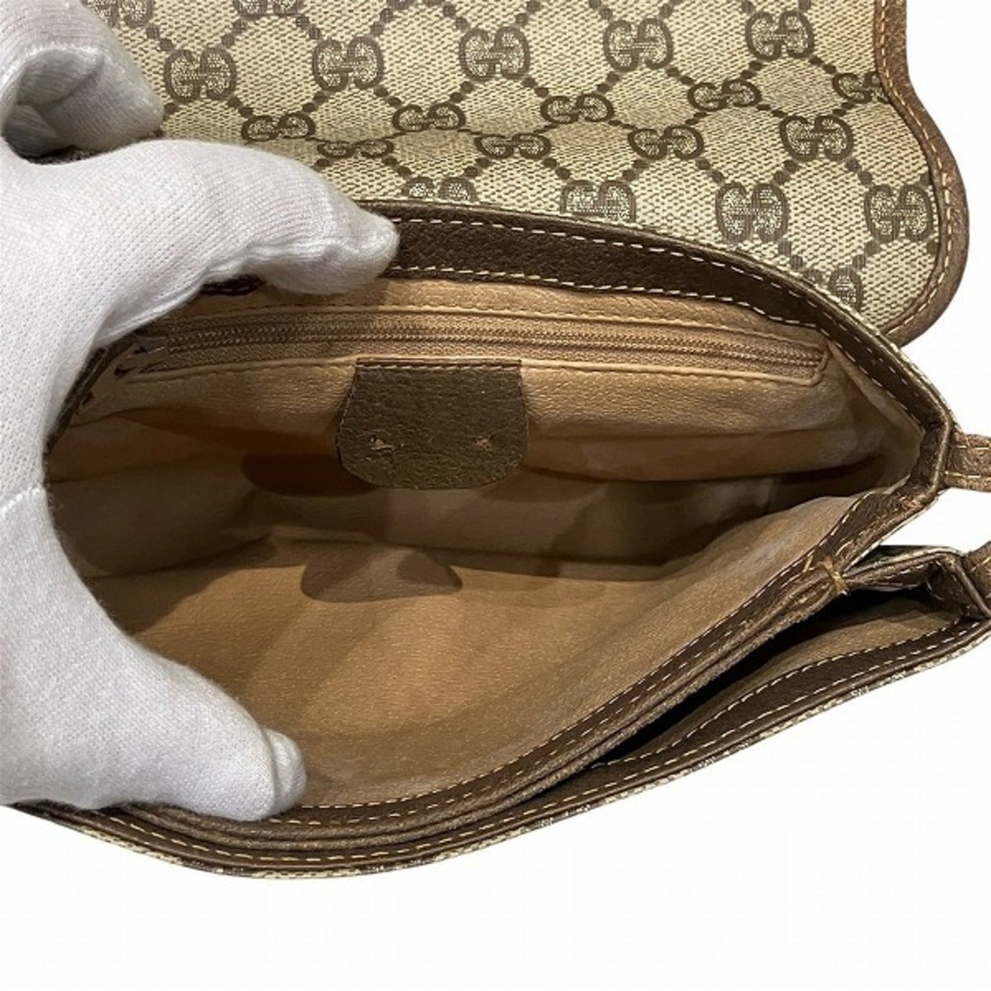 Gucci Beige Brown Pvc Leather Shoulder Bag