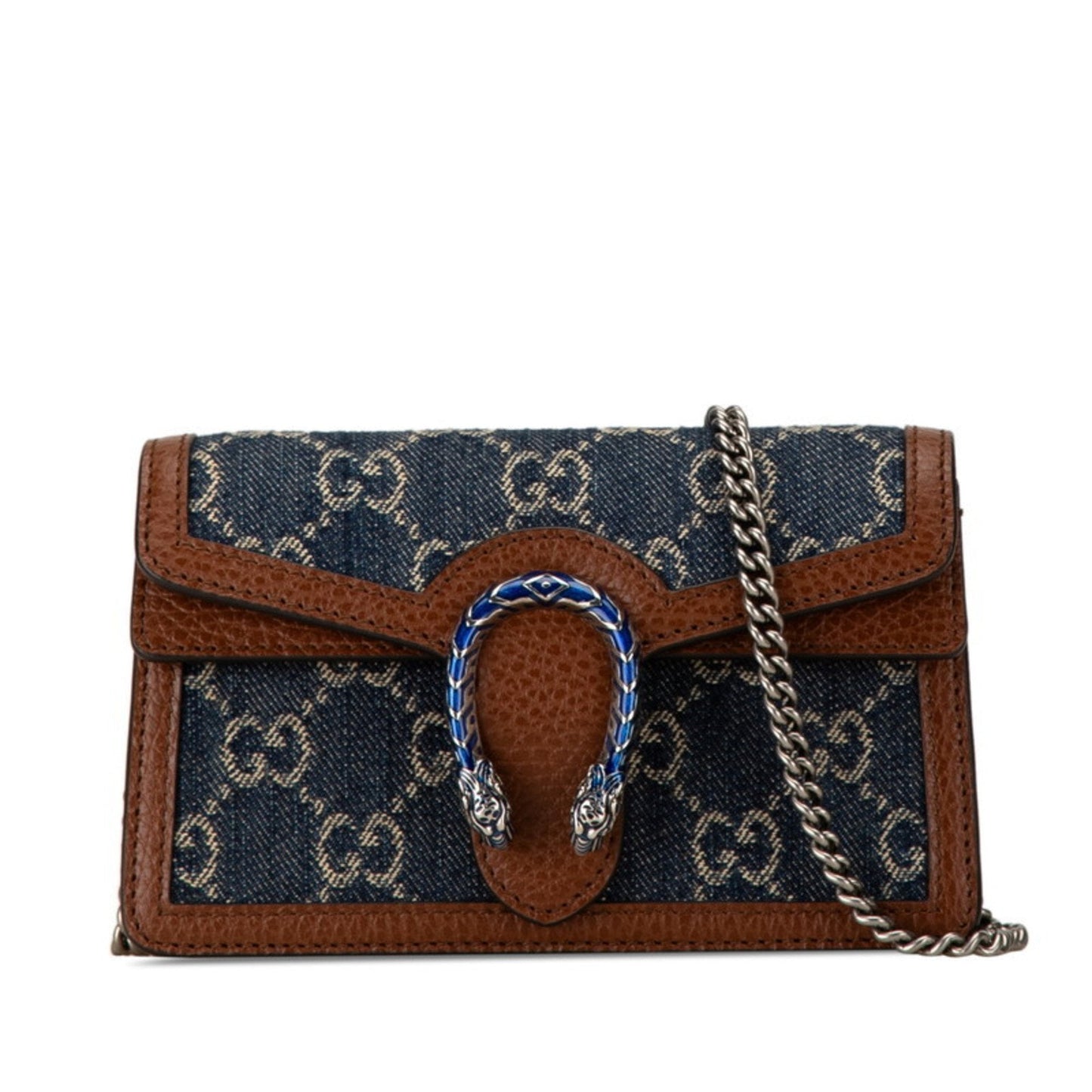 Gucci Brown Navy Denim Leather Shoulder Bag ()