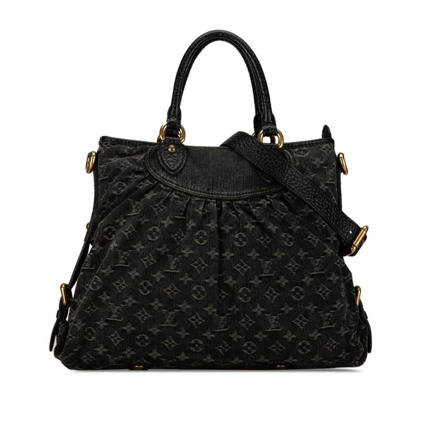 Louis Vuitton Black Noir Canvas Leather Handbag Shoulder Bag