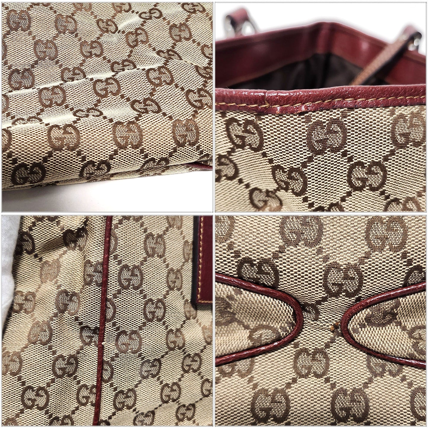 Gucci Gg Canvas Beige Red Color Gg Canvas Handbag Tote Bag