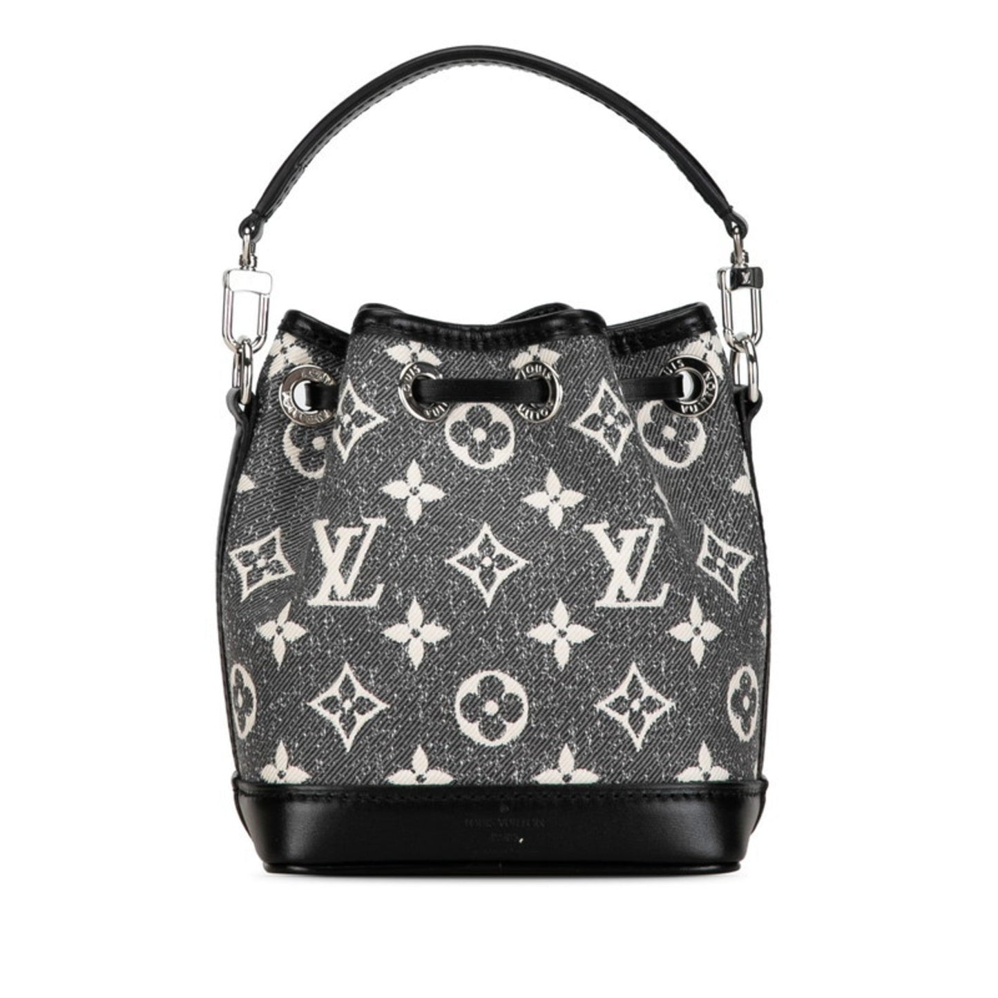 Louis Vuitton Black Gray Denim Leather Handbag Shoulder Bag