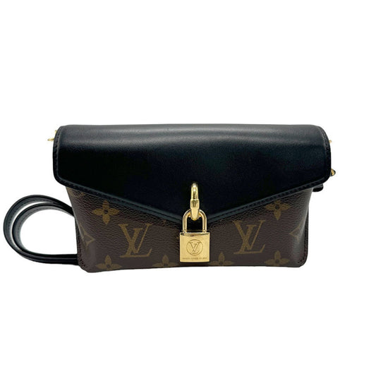 Louis Vuitton Black Brown Monogram Leather Shoulder Bag ()