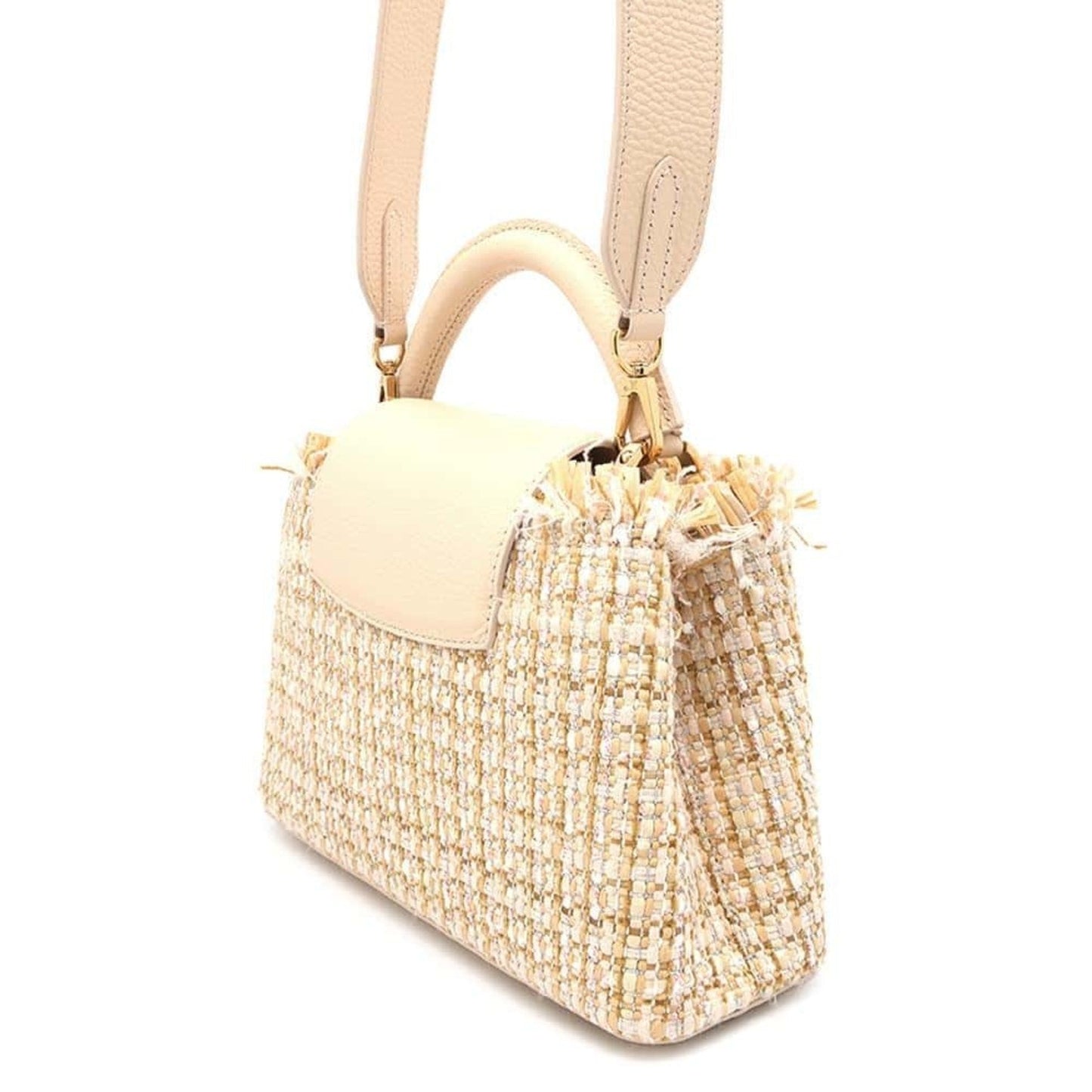 Louis Vuitton Beige Tweed Raffia Cotton Handbag Shoulder Bag