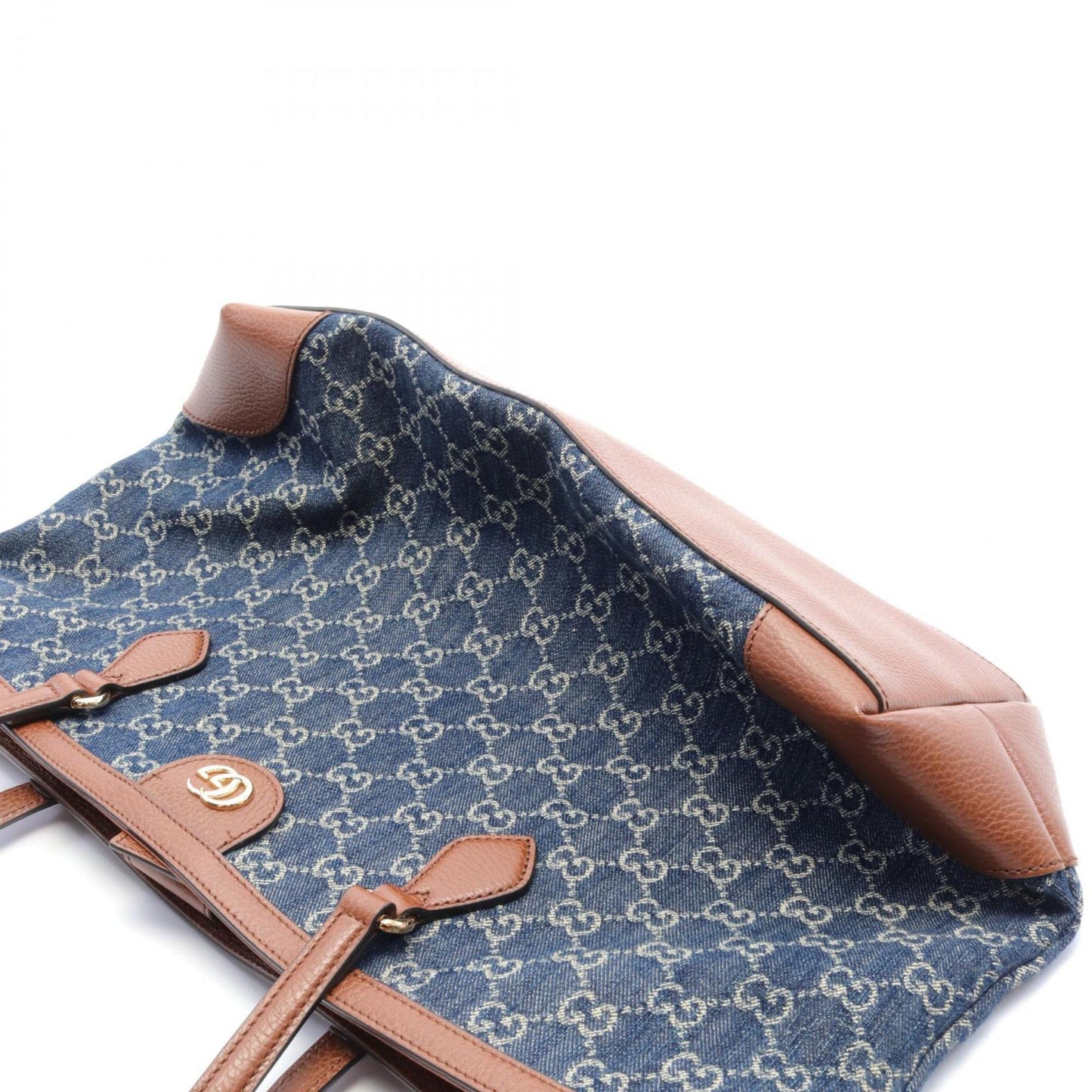 Gucci Brown Navy Denim Leather Tote Bag