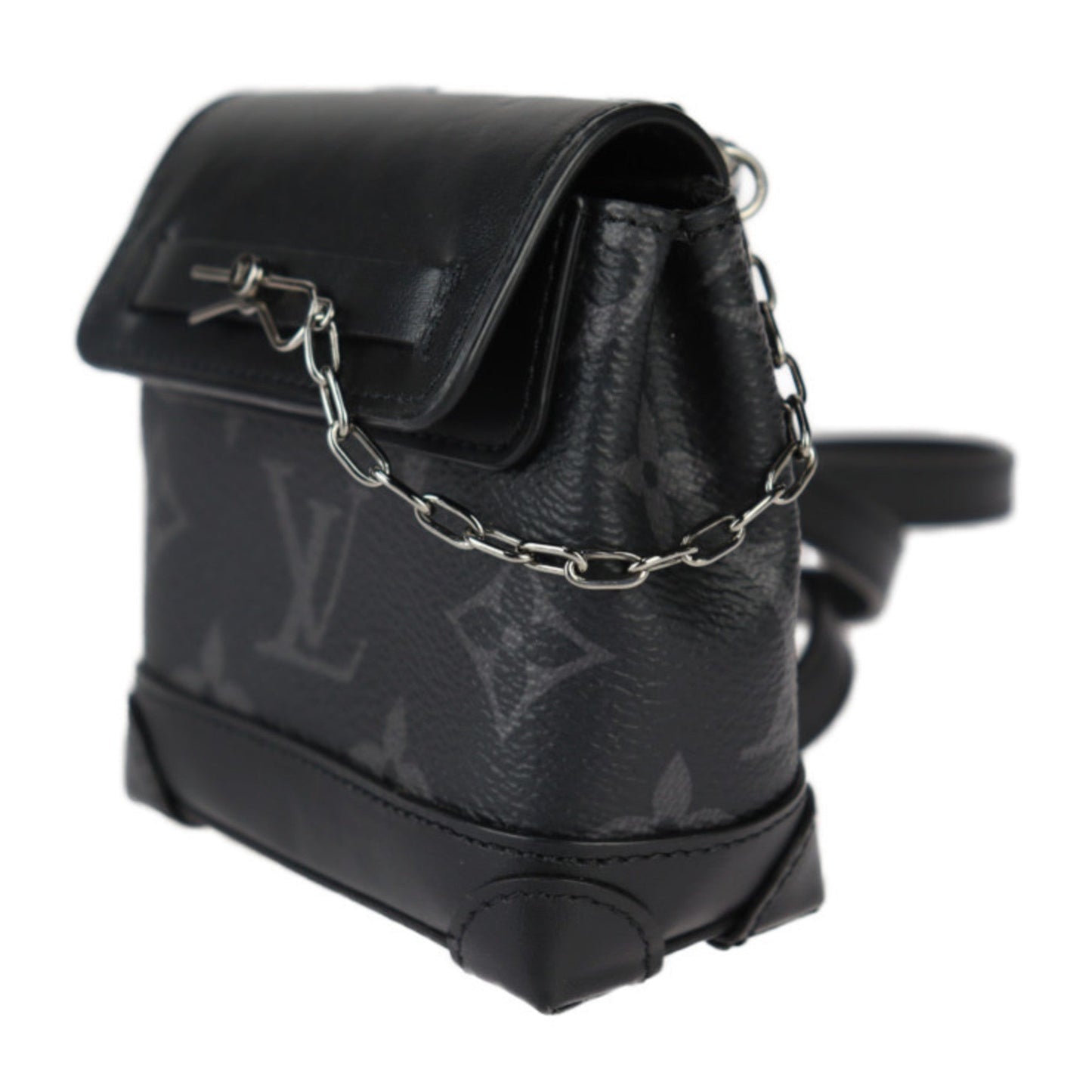 Louis Vuitton Black Gray Pvc Leather Pochette Shoulder Bag