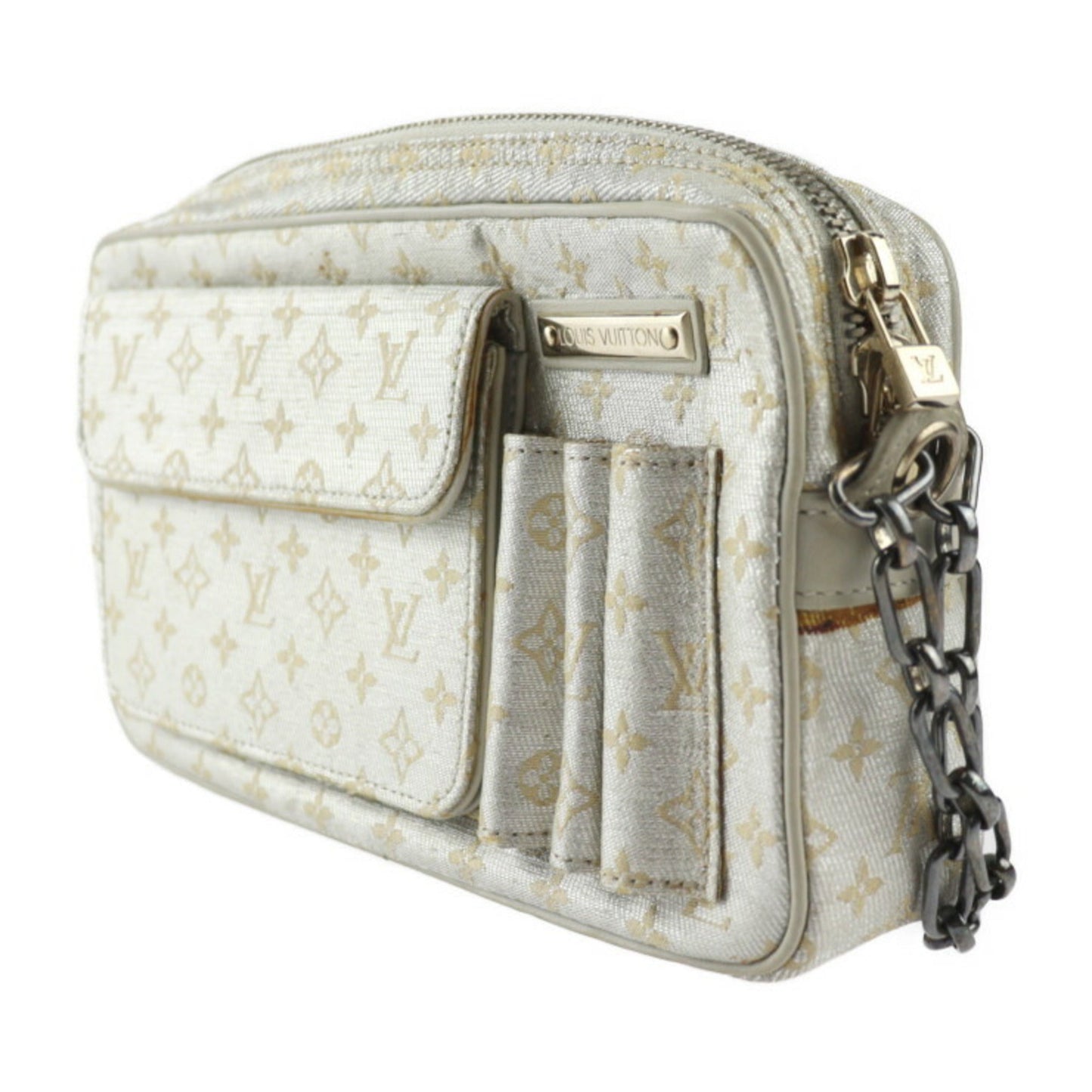 Louis Vuitton Silver Monogram Shiny Leather Handbag Shoulder Bag