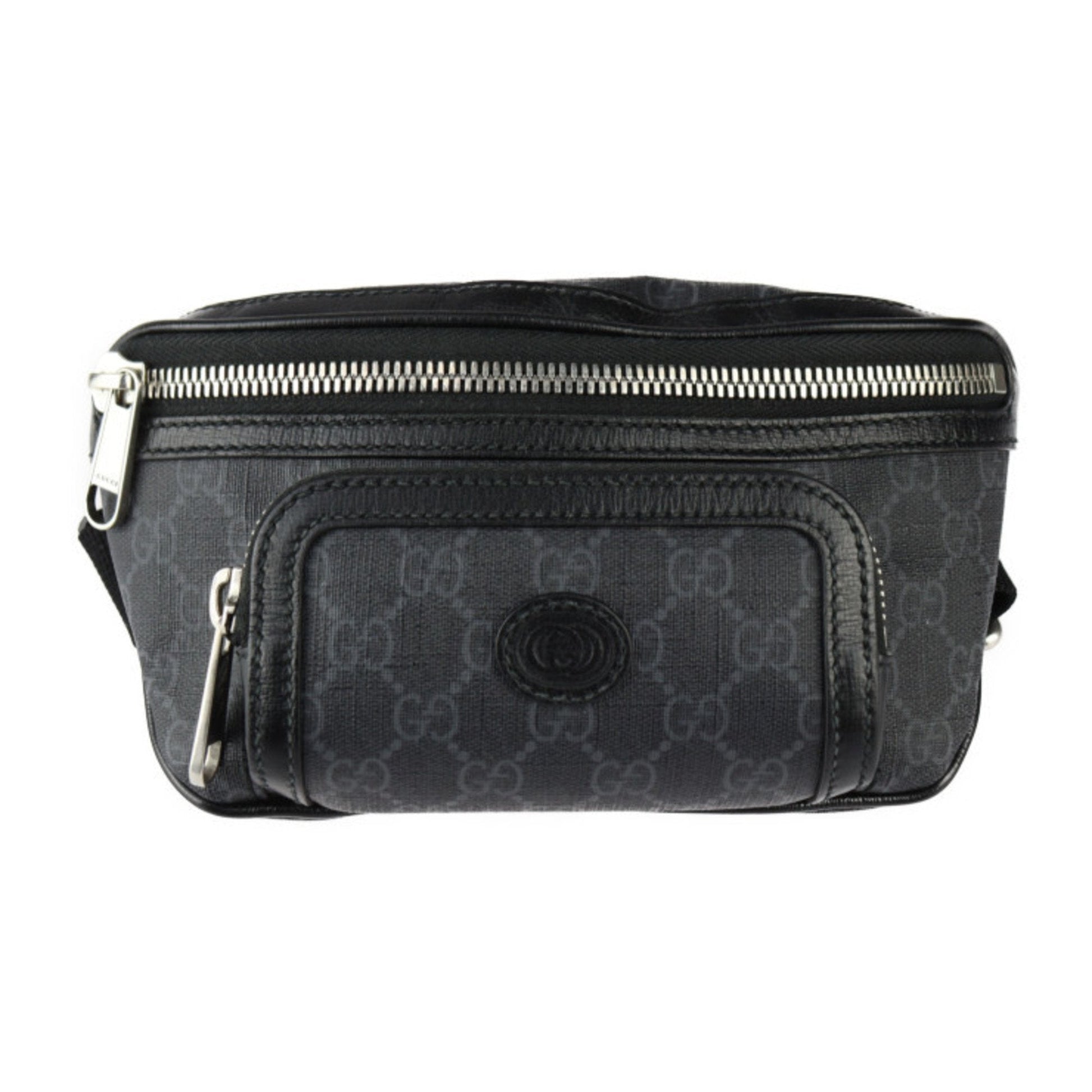 Gucci Black Gray Gg Supreme Leather Fanny Pack Sling Bag ()