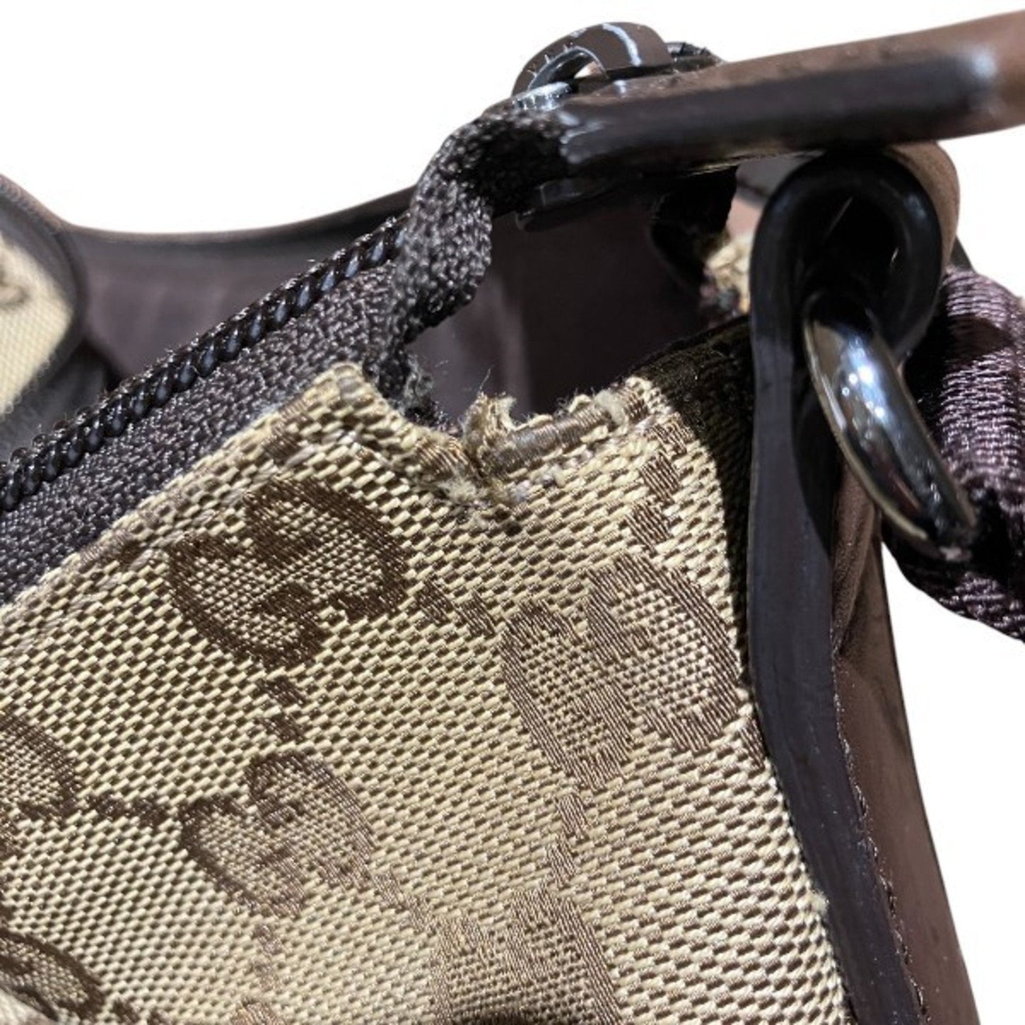 Gucci Beige Brown Gg Canvas Leather Shoulder Bag