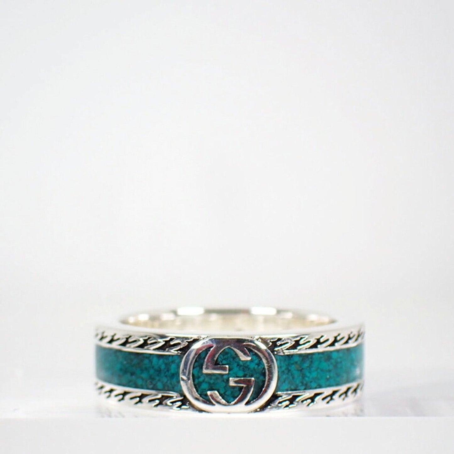 Gucci Silver Turquoise Enamel Sterling Silver 925 Band Ring
