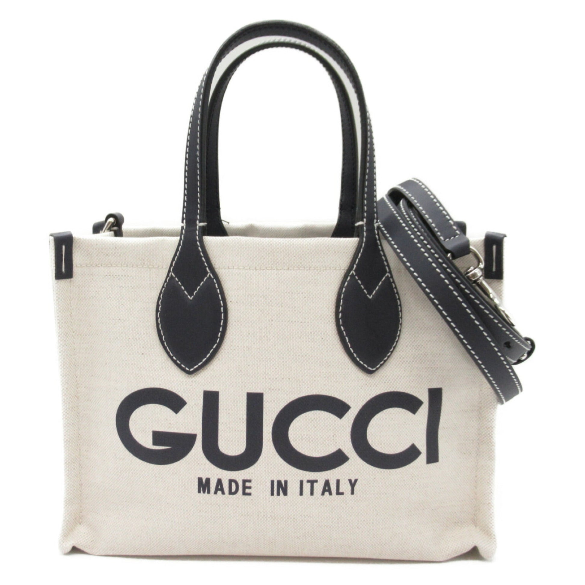 Gucci Navy Canvas Leather Tote Bag ()