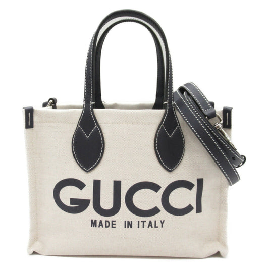 Gucci Navy Canvas Leather Tote Bag ()