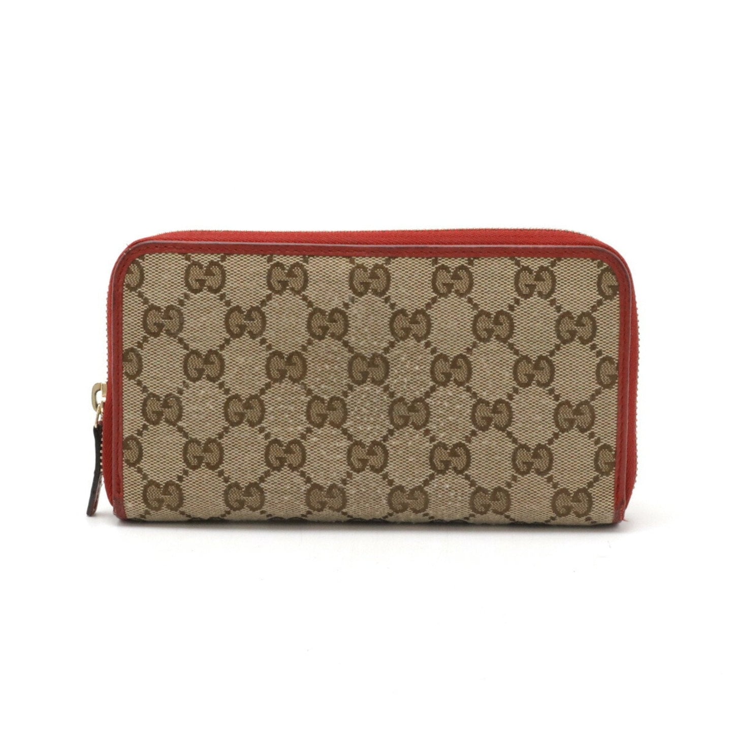 Gucci Red Color Canvas Leather Long Wallet (Bi-Fold)