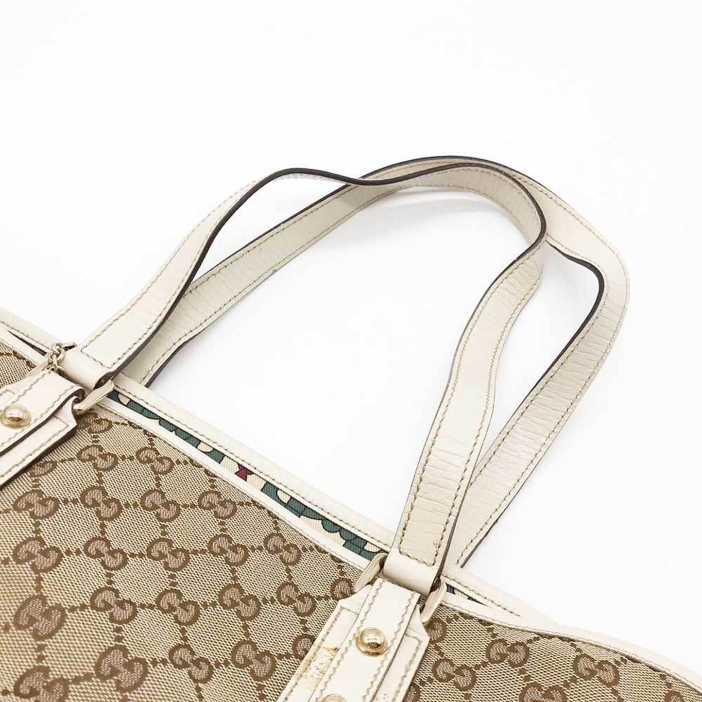 Gucci Sherry Line Beige White Gg Canvas Leather Tote Bag