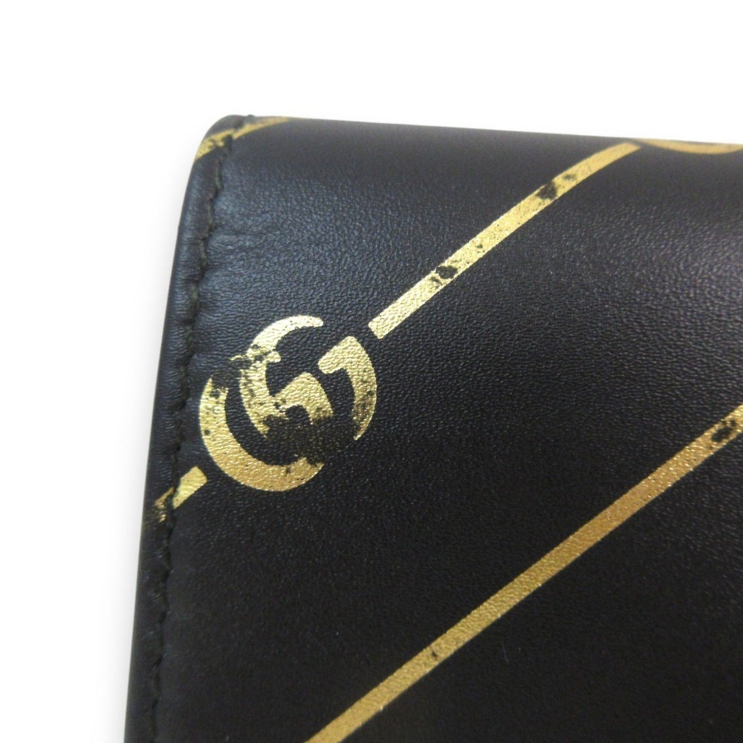 Gucci Black Gold Leather Wallet (Tri-Fold)