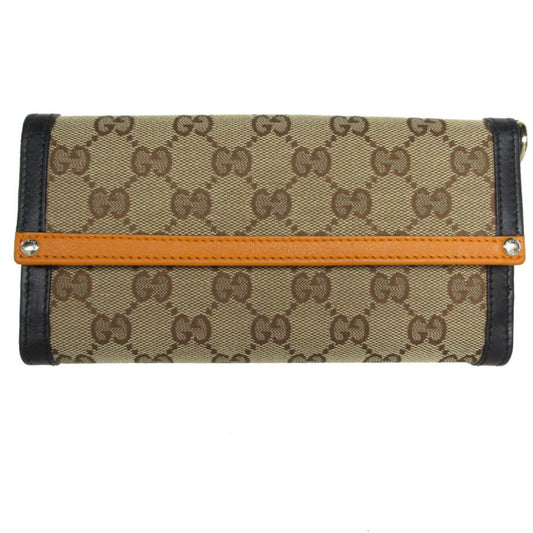 Gucci Black Brown Orange Gg Canvas Leather Long Wallet (Bi-Fold) ()