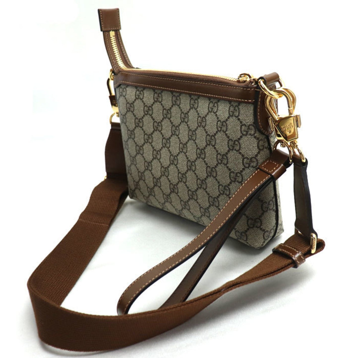Gucci Beige Brown Gg Supreme Leather Shoulder Bag
