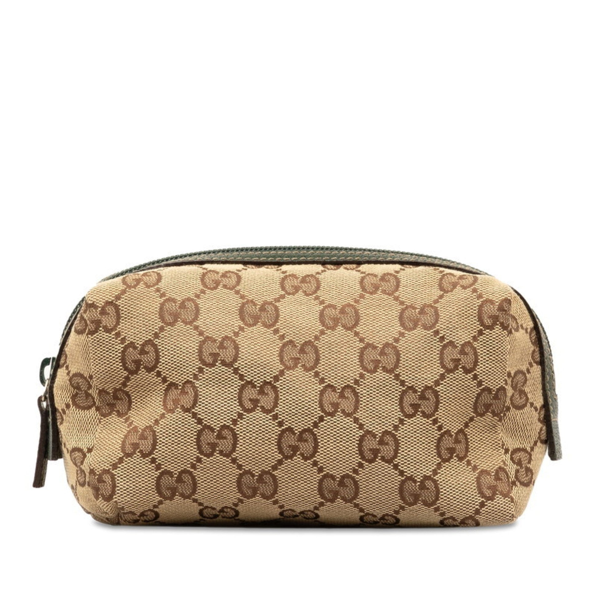 Gucci Gg Canvas Beige Green Canvas Leather Pouch ()