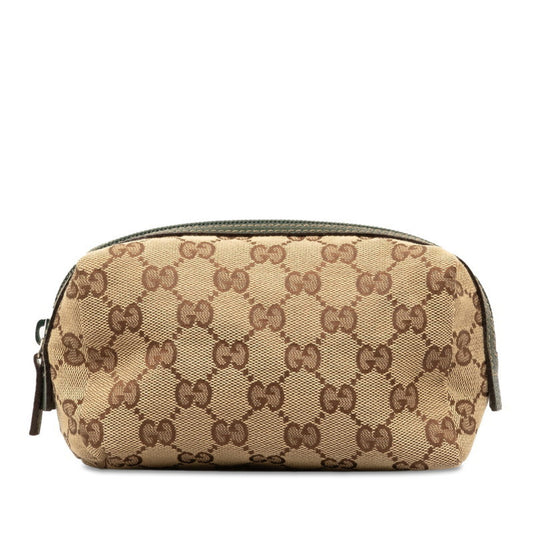 Gucci Gg Canvas Beige Green Canvas Leather Pouch ()