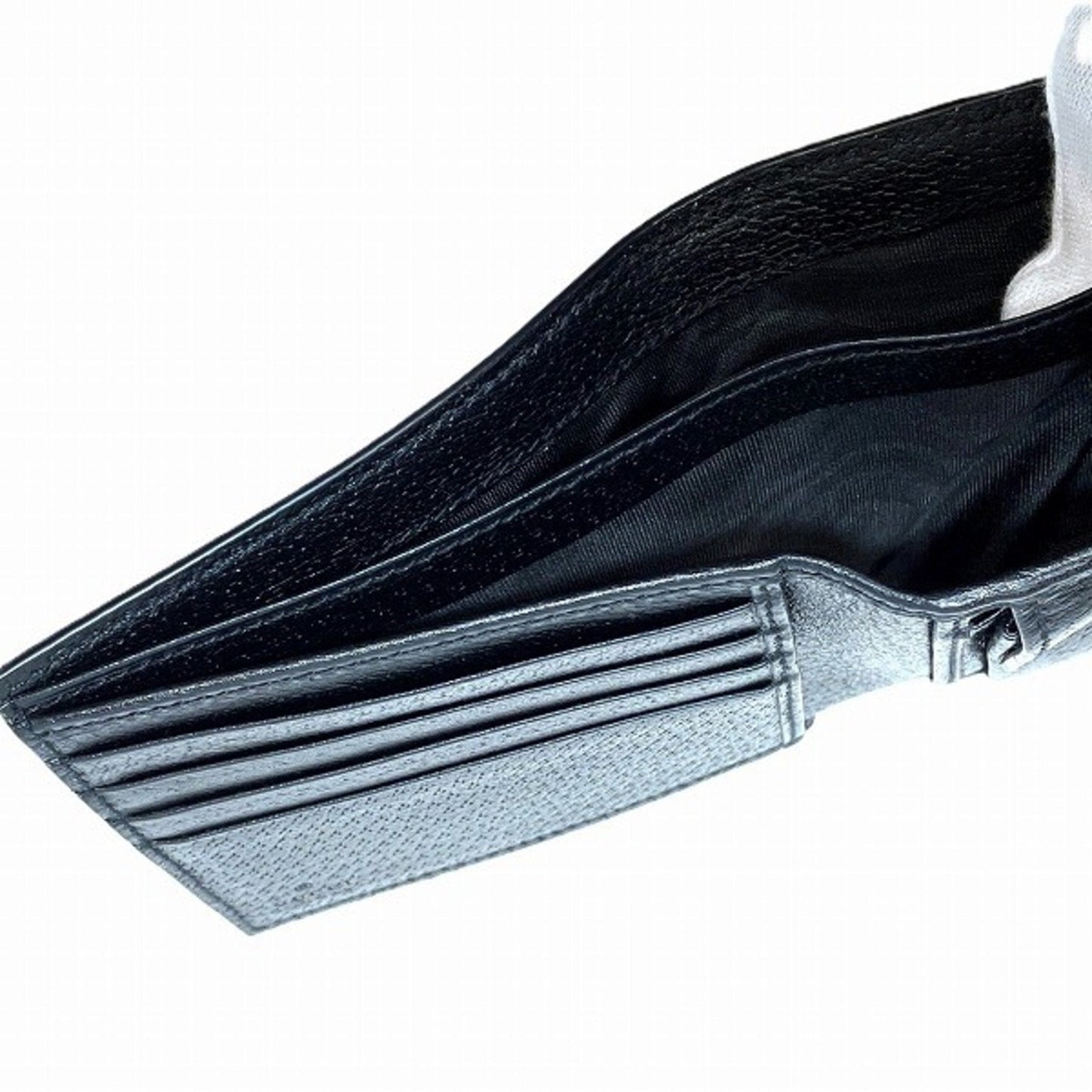 Gucci Black Blue Leather Nylon Wallet (Tri-Fold)