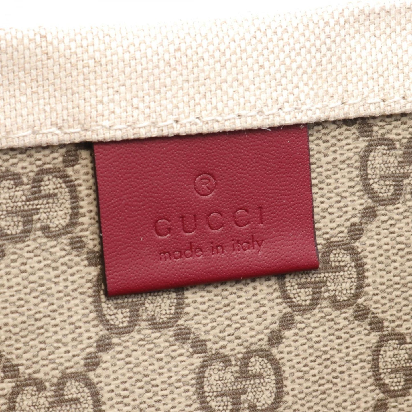 Gucci Beige Bordeaux Canvas Leather Pouch Tote Bag