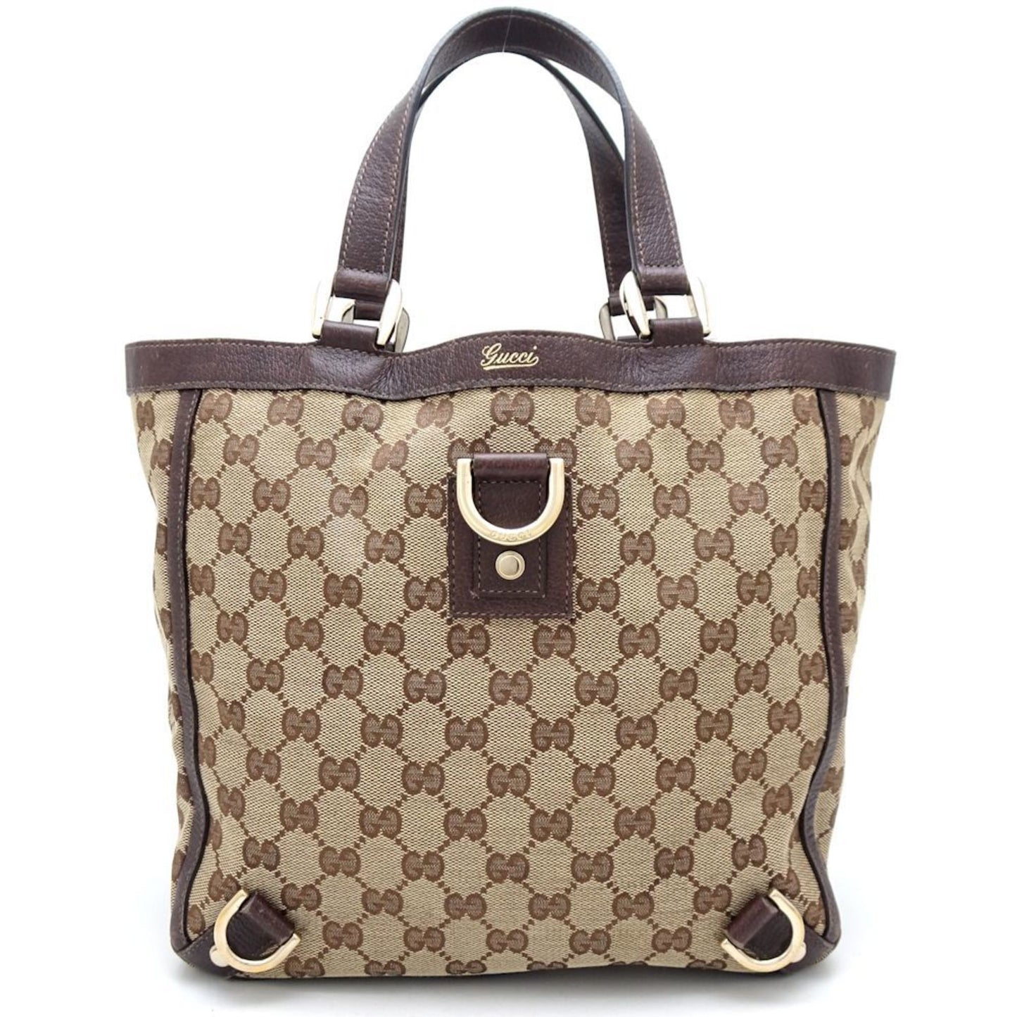 Gucci Beige Brown Gg Canvas Leather Tote Bag ()
