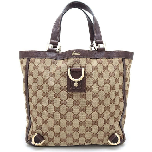 Gucci Beige Brown Gg Canvas Leather Tote Bag ()
