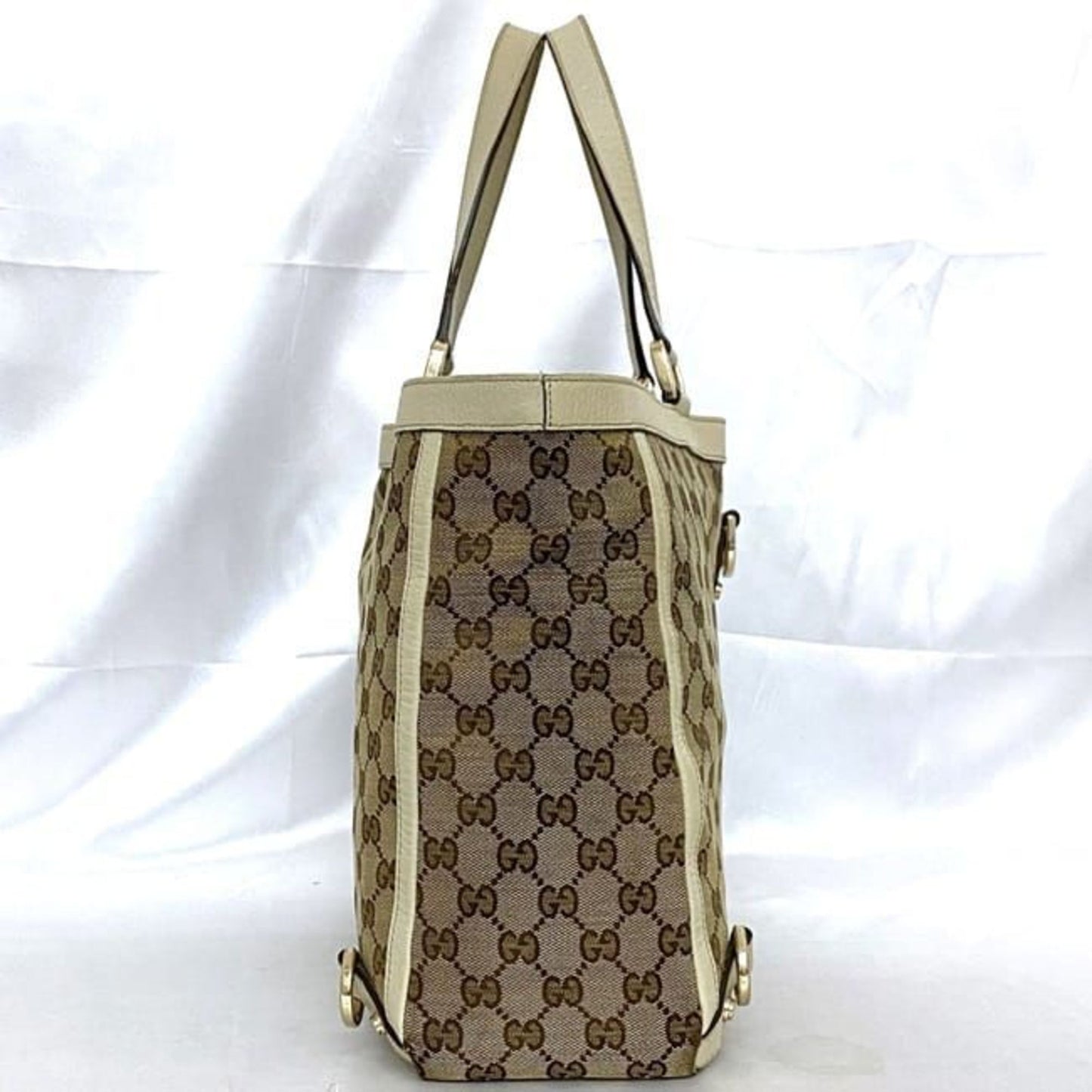 Gucci Beige Canvas Leather Tote Bag