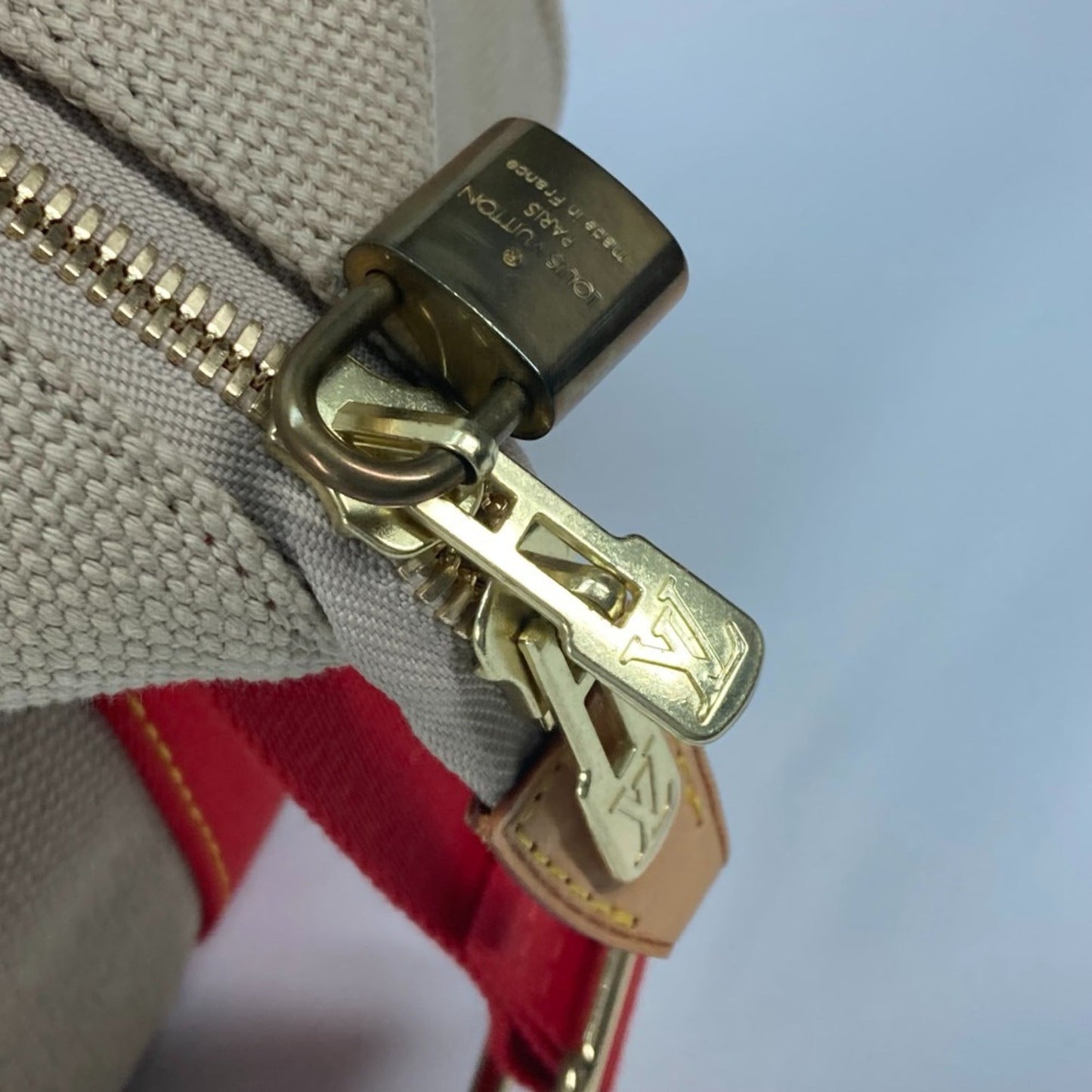 Louis Vuitton Beige Red Color Canvas Boston Bag Shoulder Bag