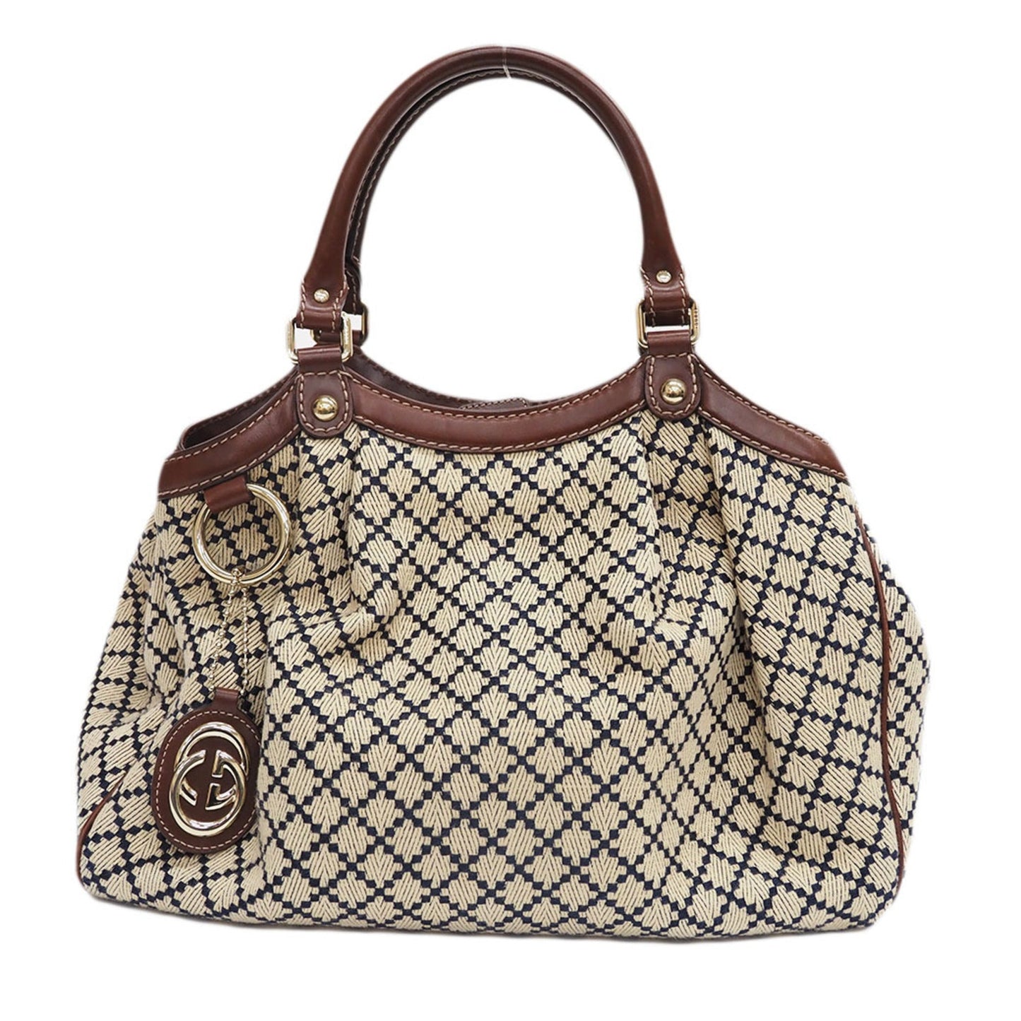 Gucci Diamante Beige Brown Navy Canvas Leather Handbag ()