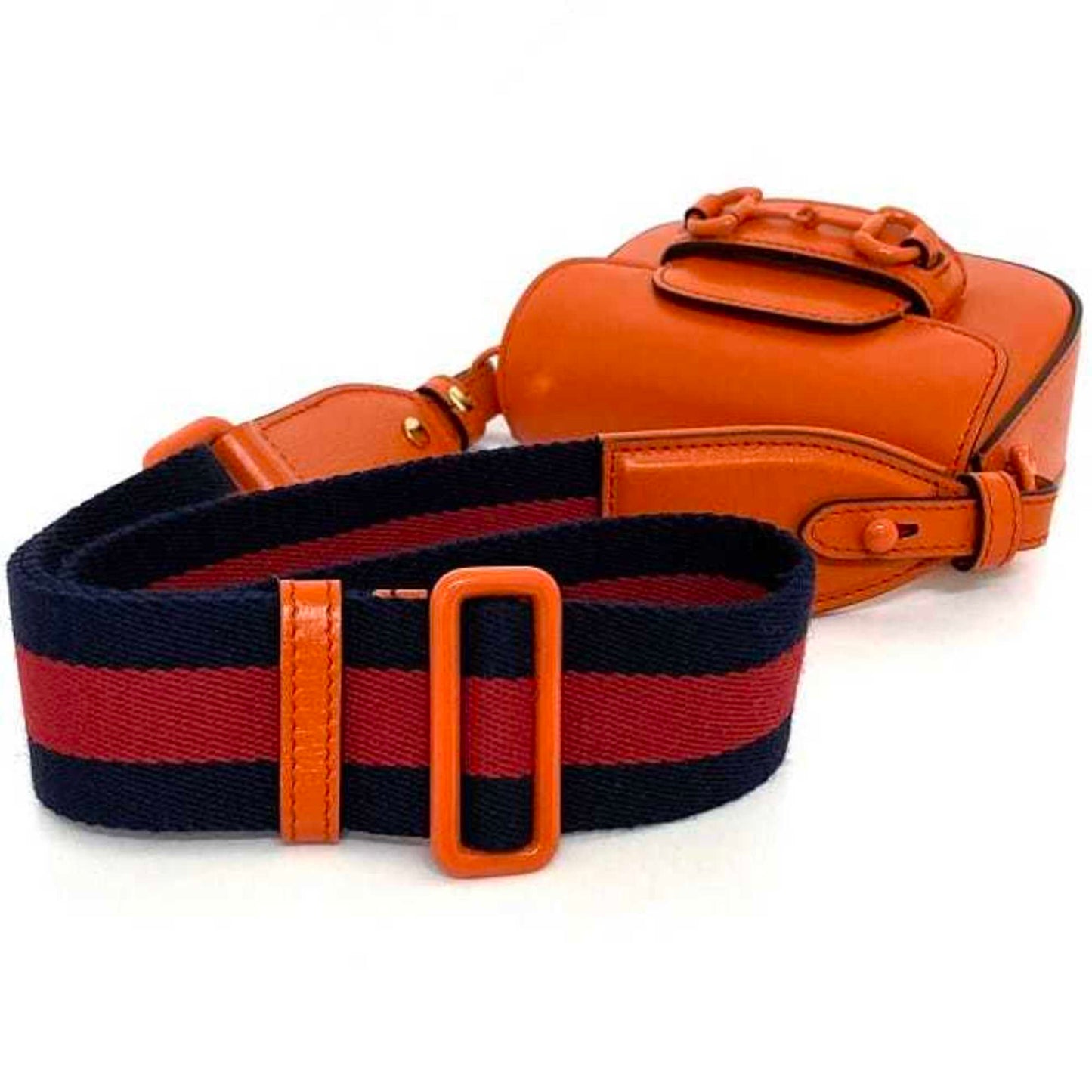 Gucci Horsebit Orange Leather Canvas Shoulder Bag