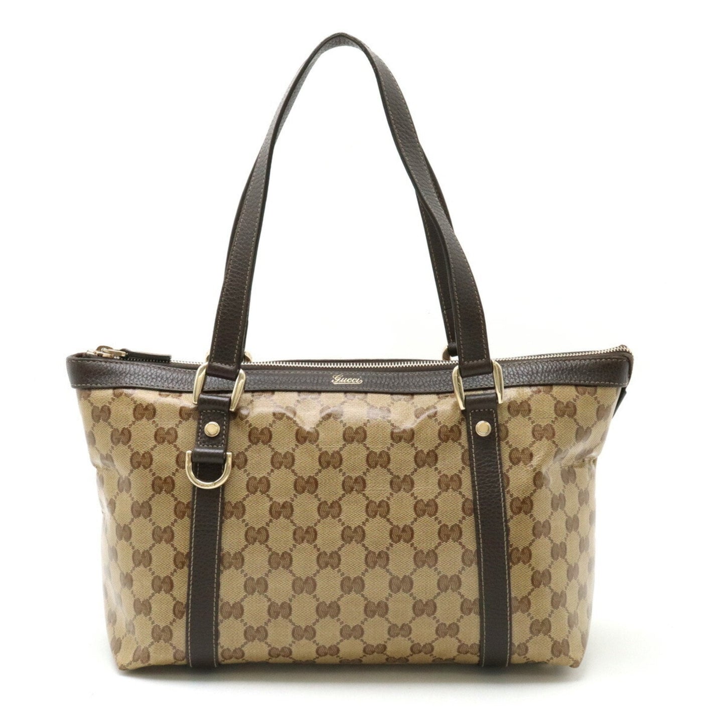 Gucci Dark Brown Coated Canvas Leather Tote Bag