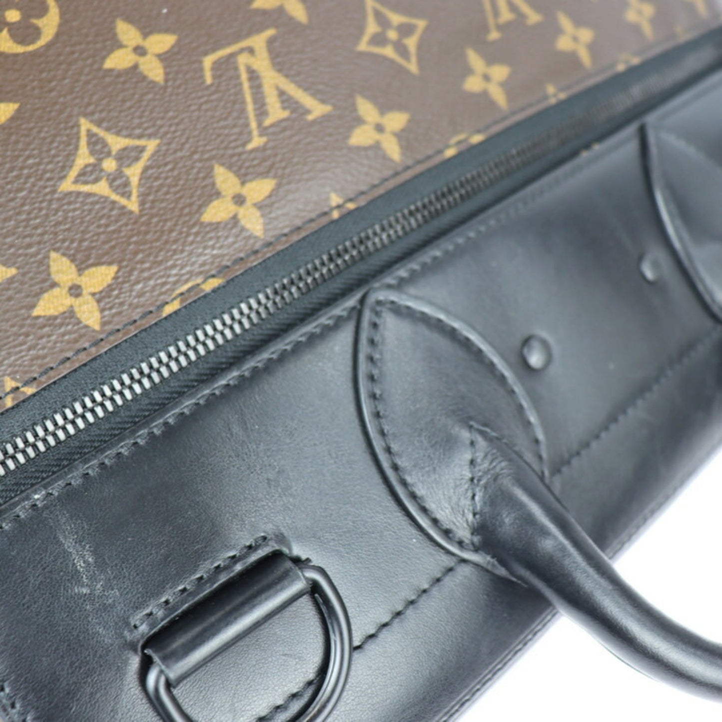 Louis Vuitton Black Brown Monogram Canvas Leather Handbag Shoulder Bag Tote Bag